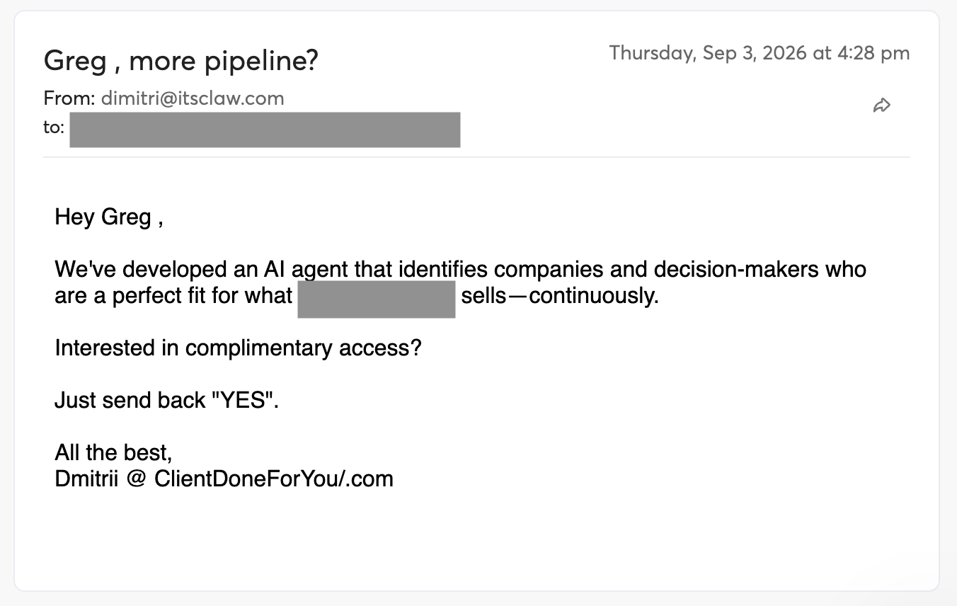 Actual first outreach email asking for YES